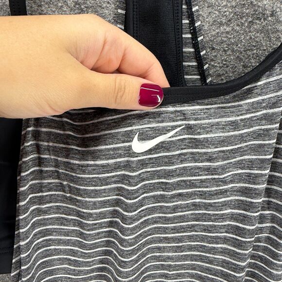 Nike Activewear Tank Women L Large Gray Striped Sleeveless Racerback Lined - Picture 2 of 6